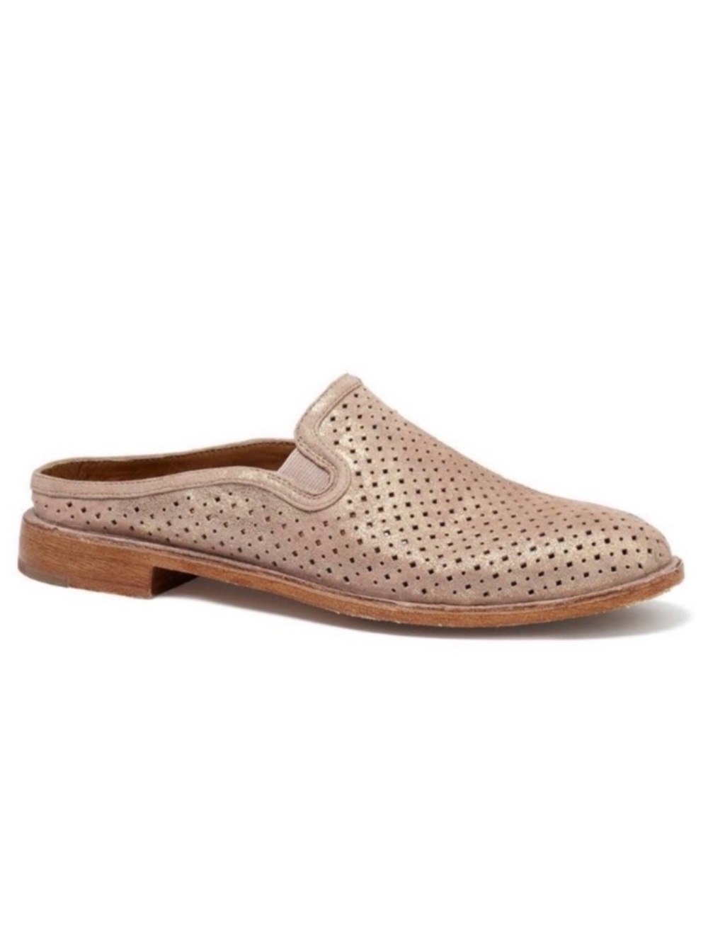 Trask Ashley Perforated Metallic Suede Block Heel Mules Dusty Rose Size 6M